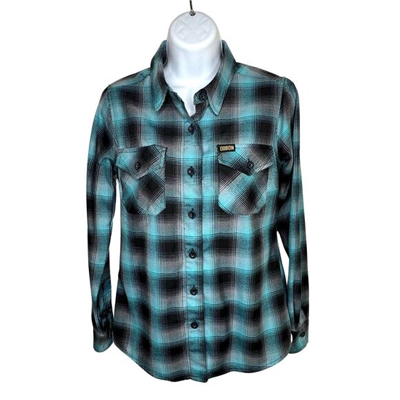 Dixxon Flannel Plaid Shirt Women's Size Small Tortuga Blue Long Sleeve - Picture 2 of 16